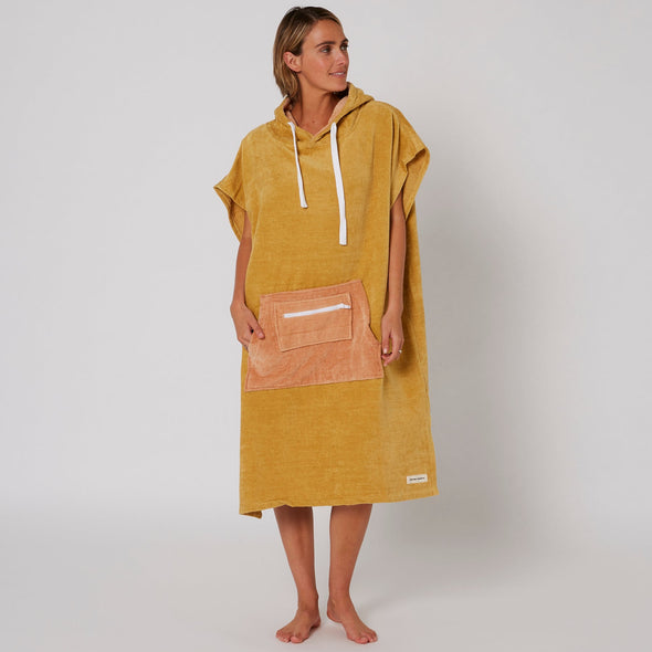 Ladies Day Dream Hooded Poncho - Custard