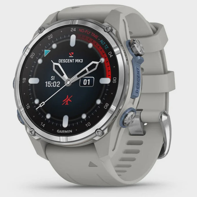 Descent™ Mk3 - 43mm, Stainless Steel With Fog Grey Silicone Band