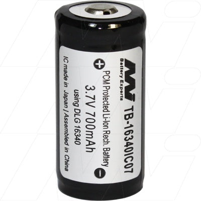 16340 3.7V 700mAh Protected LiIon Battery